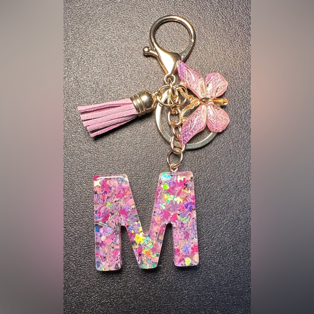NWOT Butterfly & Letter Charm Keychain/Bag Charm~ Purple